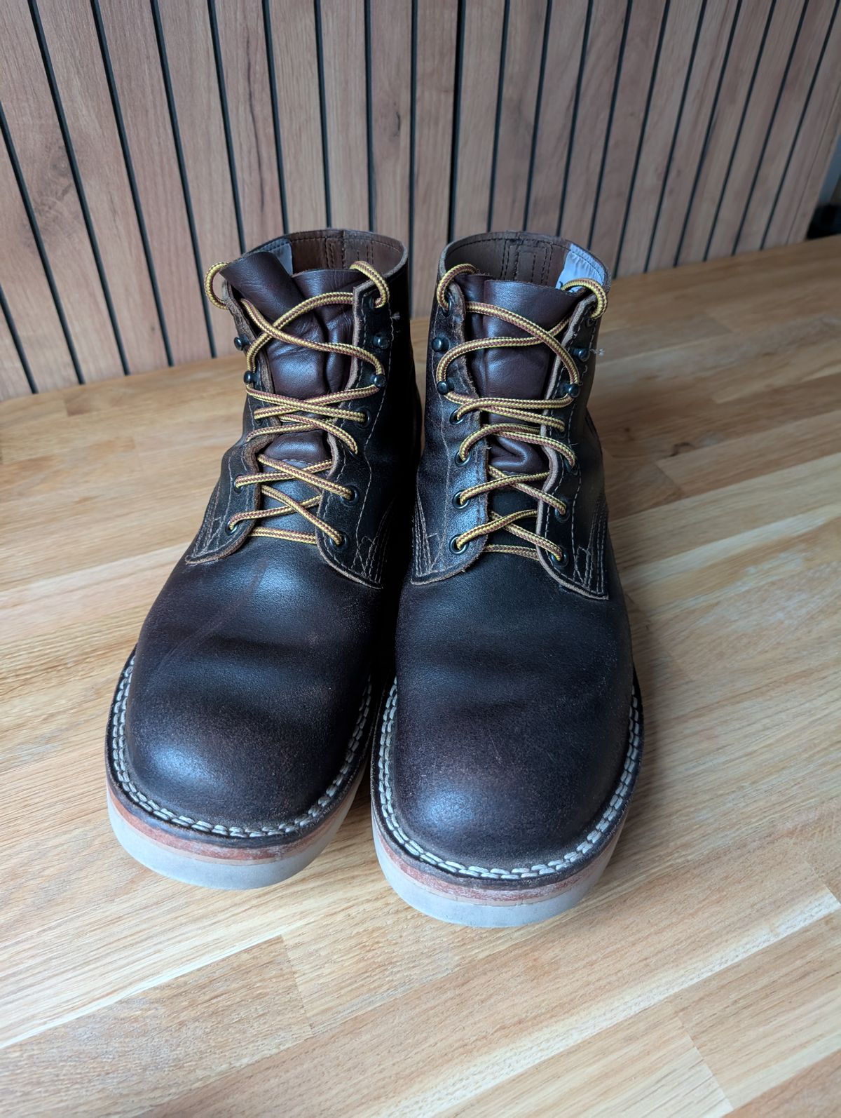 Photo by JY on November 4, 2024 of the Nicks MTO in Horween Brown Waxed Flesh.