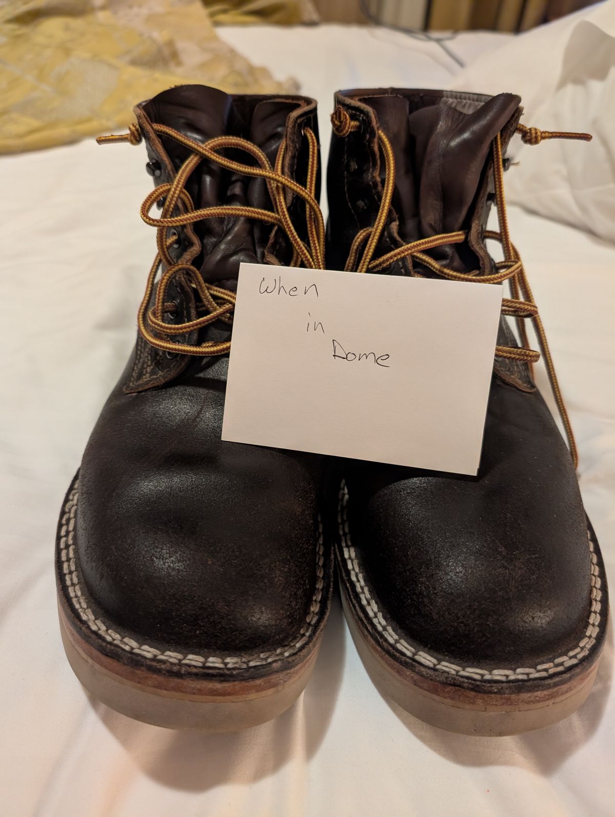 Photo by JY on November 4, 2024 of the Nicks MTO in Horween Brown Waxed Flesh.