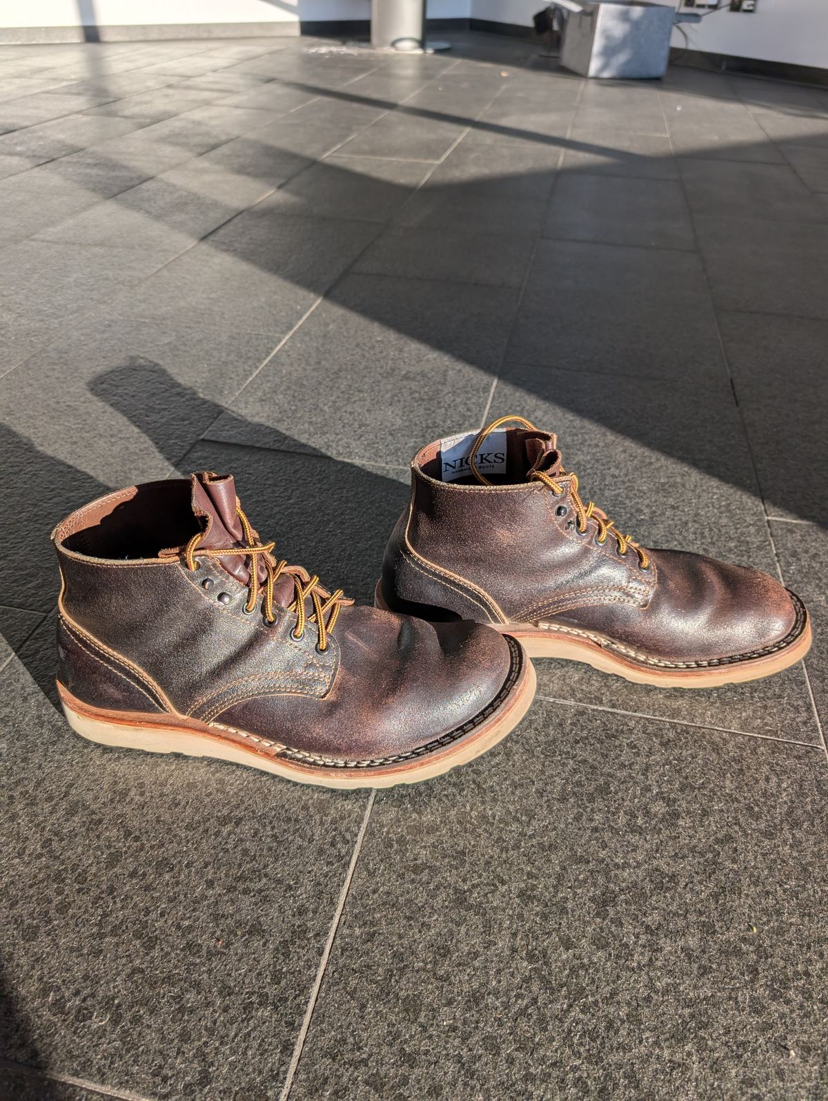 Photo by JY on December 5, 2024 of the Nicks MTO in Horween Brown Waxed Flesh.