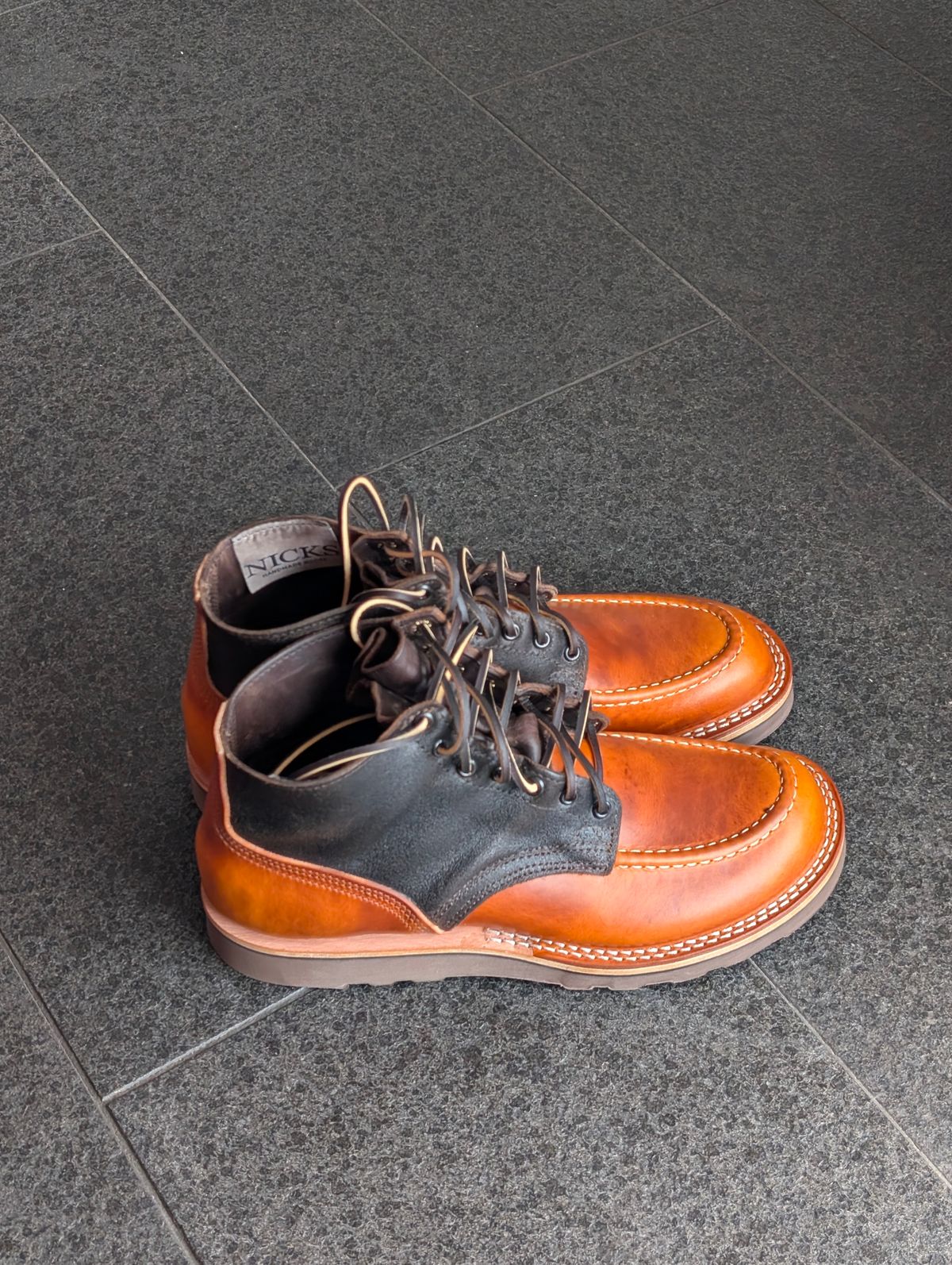 Photo by JY on May 7, 2026 of the Nicks MTO in Horween Brown Waxed Flesh & Wickett & Craig Tobacco Double Stuff.