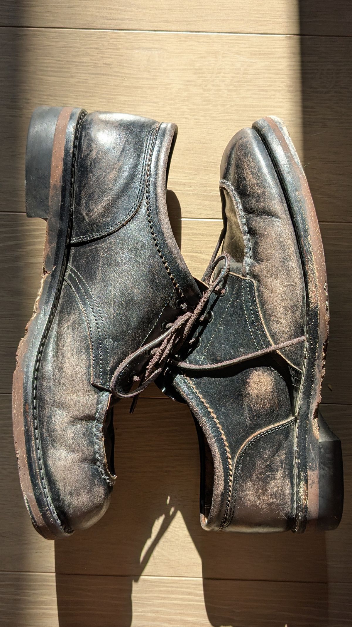 Photo by dante on April 2, 2026 of the Rolling Dub Trio Coupen Low Moc in Black Horse Front #1020.