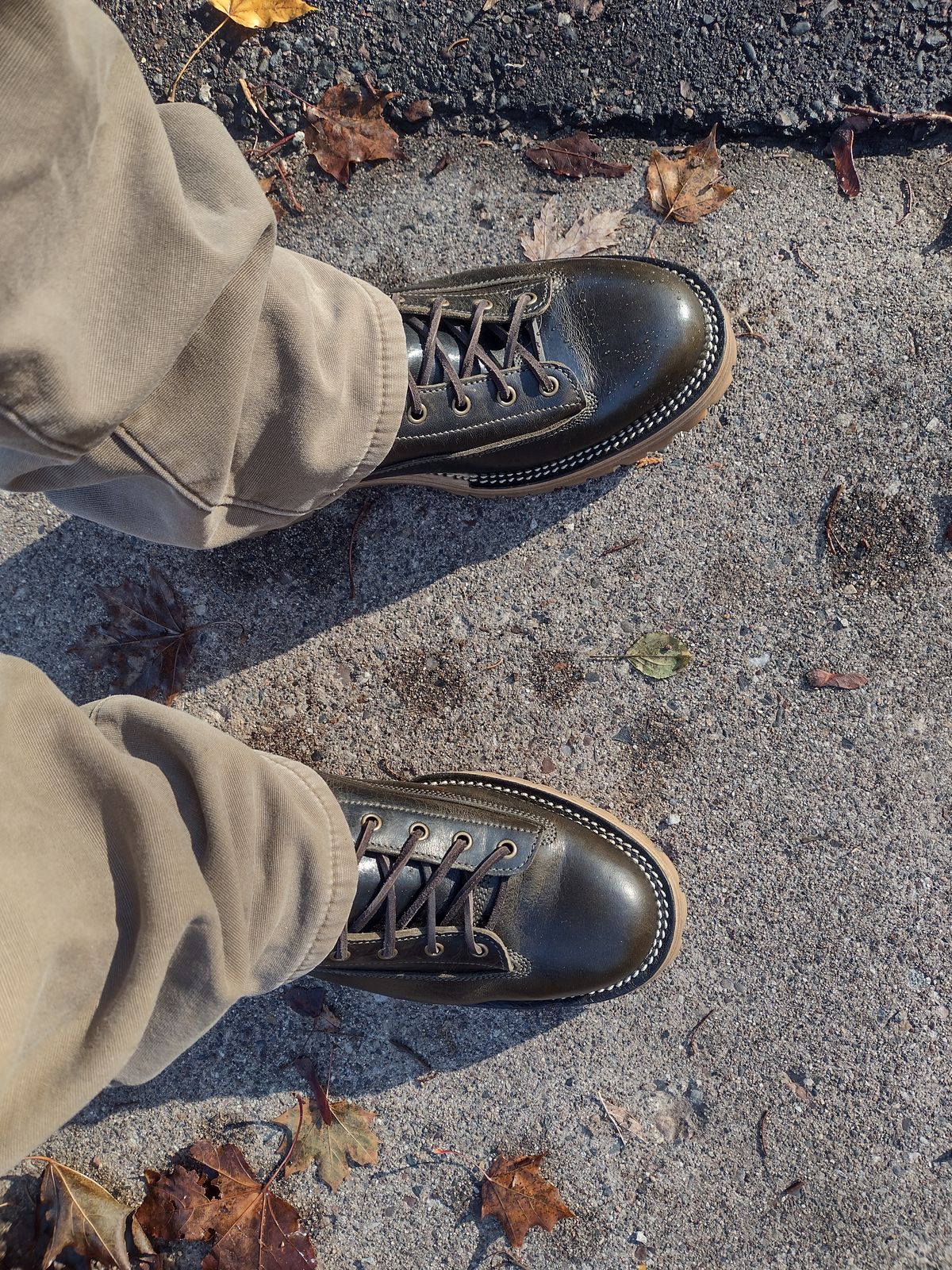 Photo by BootedBrewer on November 1, 2024 of the Caswell Boot Company Carver in Gallun Olive Teton Stag.