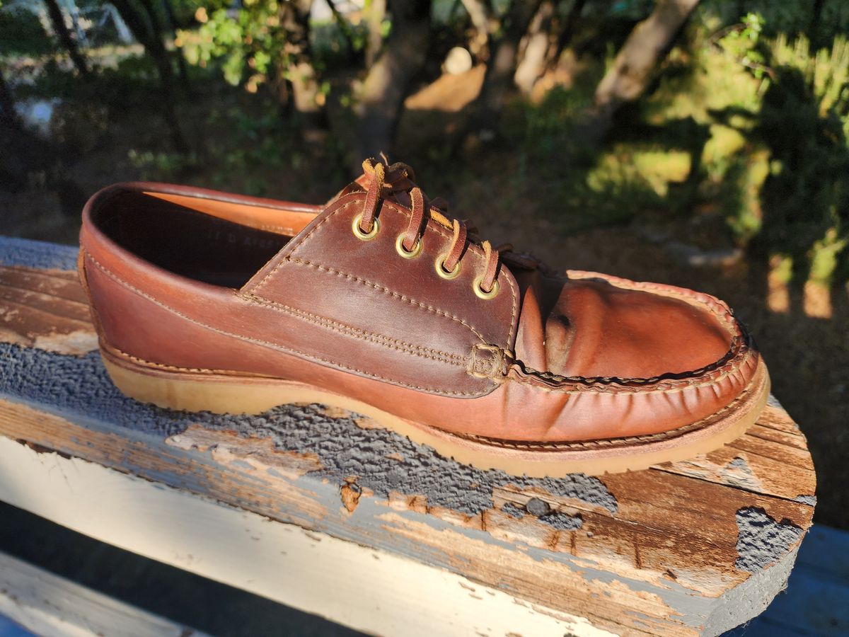 Photo by kierkegaarden on July 21, 2024 of the Rancourt & Co. Classic Ranger-Moc in Horween Unglazed Natural Shell Cordovan.