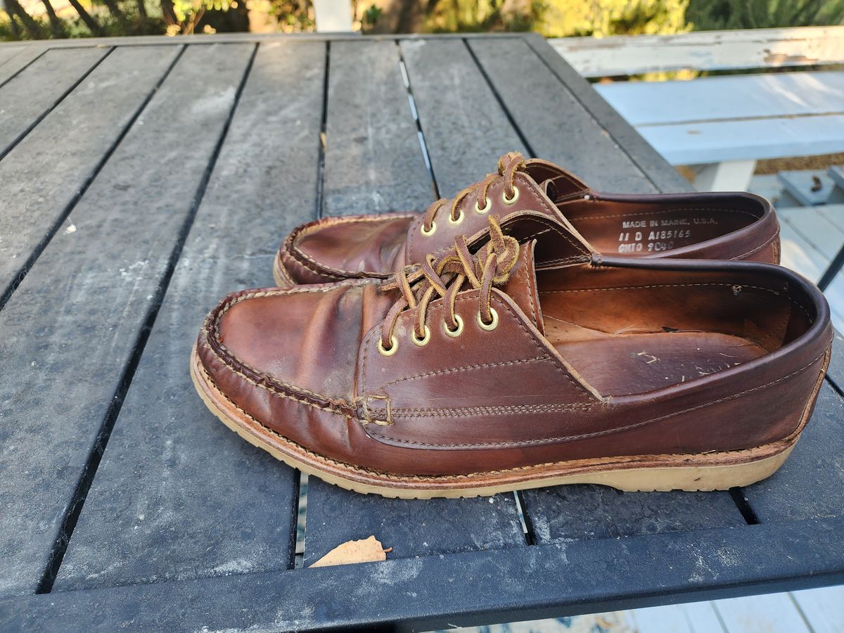 Photo by kierkegaarden on July 21, 2024 of the Rancourt & Co. Classic Ranger-Moc in Horween Unglazed Natural Shell Cordovan.