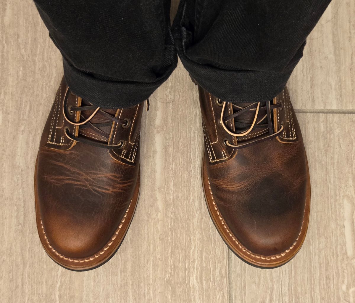 Photo by ABC123 on September 24, 2025 of the Truman Plain Toe Boot in Tobacco Snakebite.
