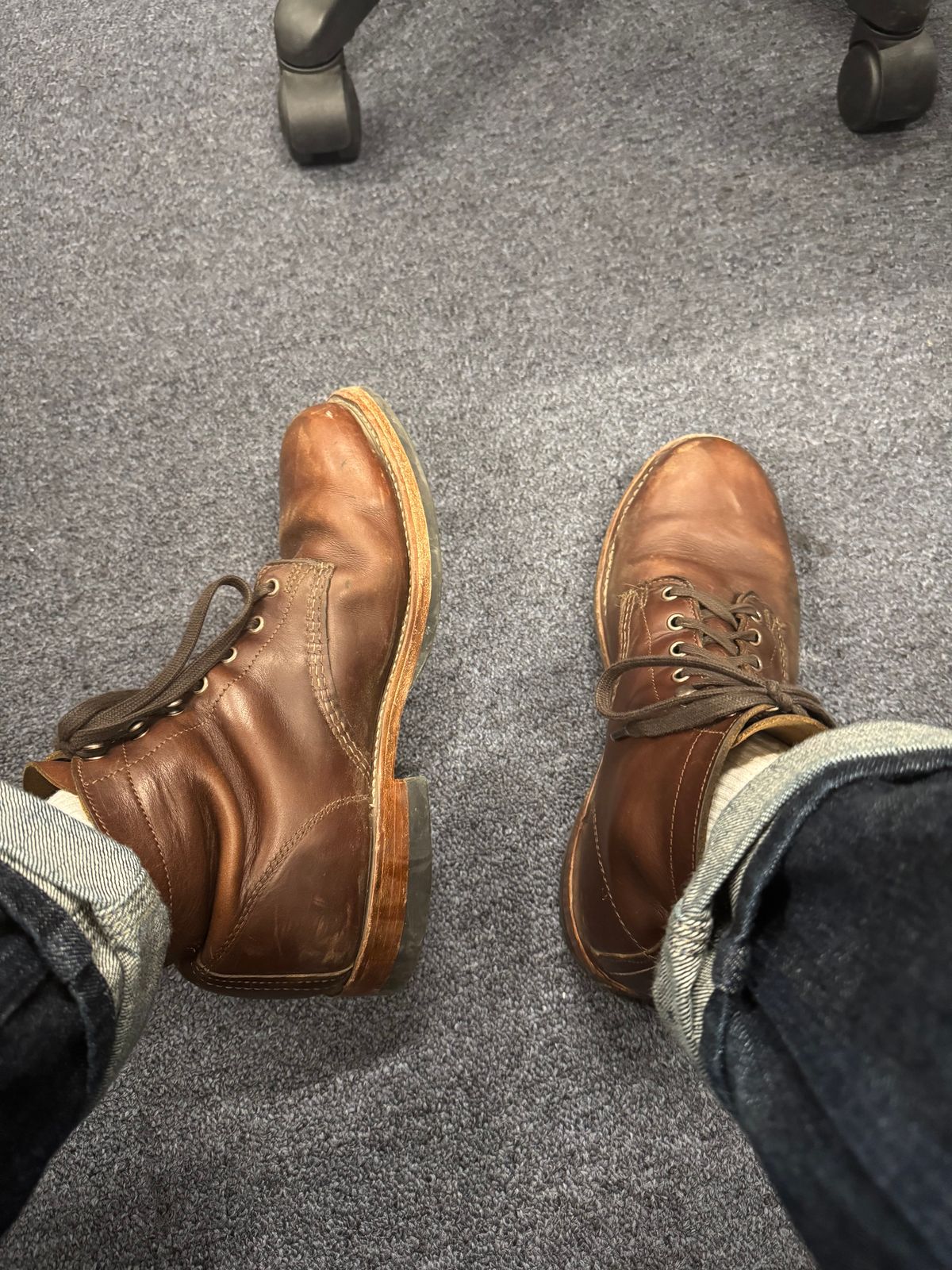 Photo by JayGeeToo on August 16, 2025 of the Wolverine 1000 Mile Plain-Toe Boot in Horween Brown Chromexcel.