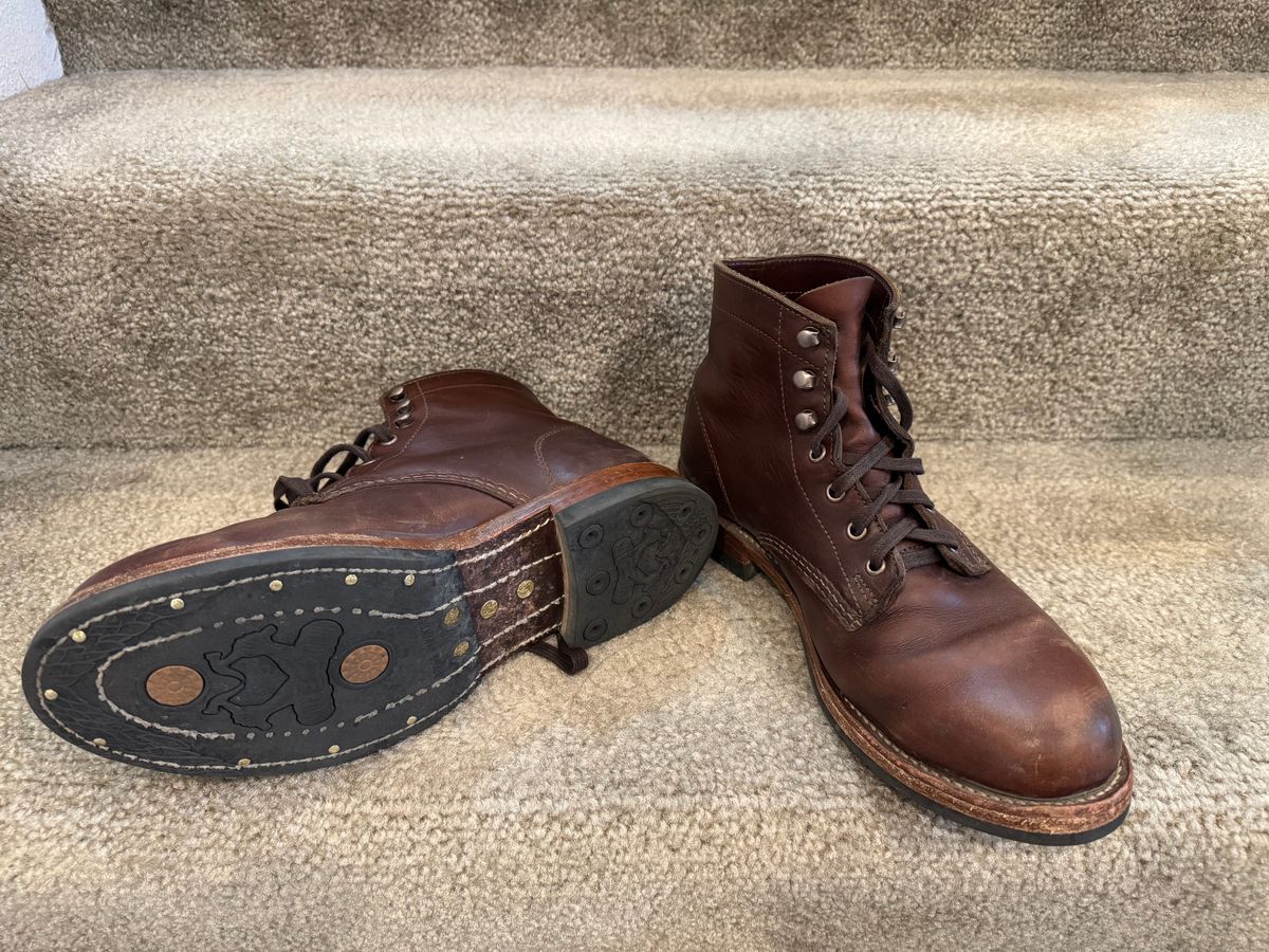 Photo by JayGeeToo on August 21, 2025 of the Wolverine 1000 Mile Plain-Toe Boot in Horween Brown Chromexcel.