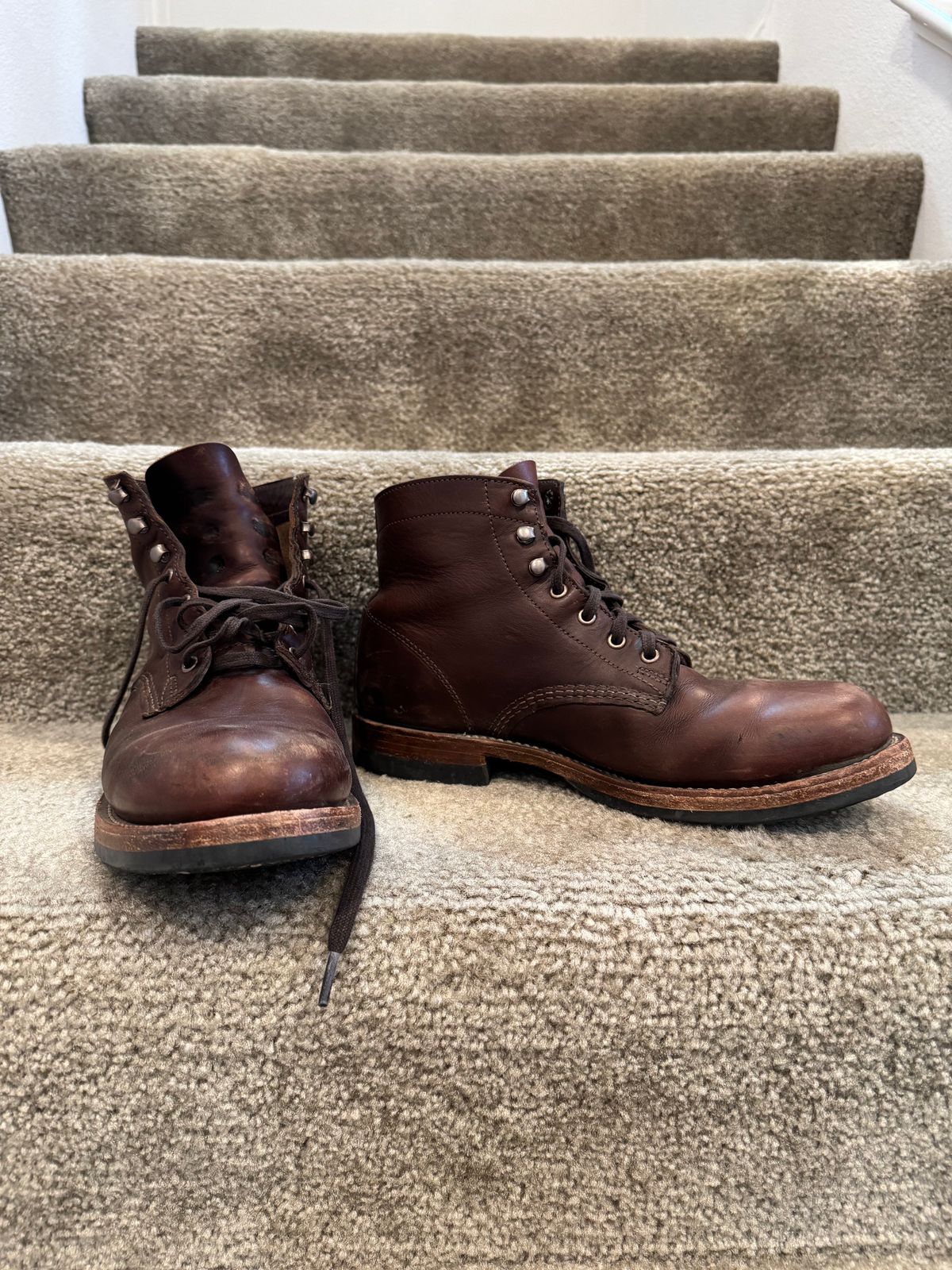 Photo by JayGeeToo on August 21, 2025 of the Wolverine 1000 Mile Plain-Toe Boot in Horween Brown Chromexcel.