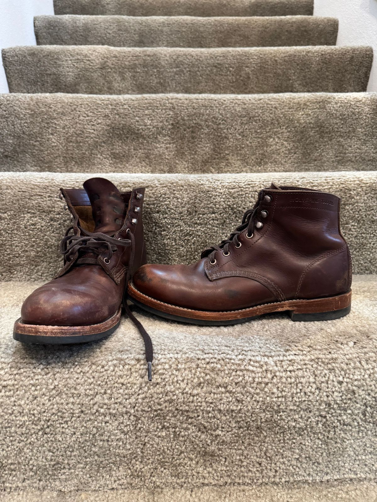 Photo by JayGeeToo on August 21, 2025 of the Wolverine 1000 Mile Plain-Toe Boot in Horween Brown Chromexcel.
