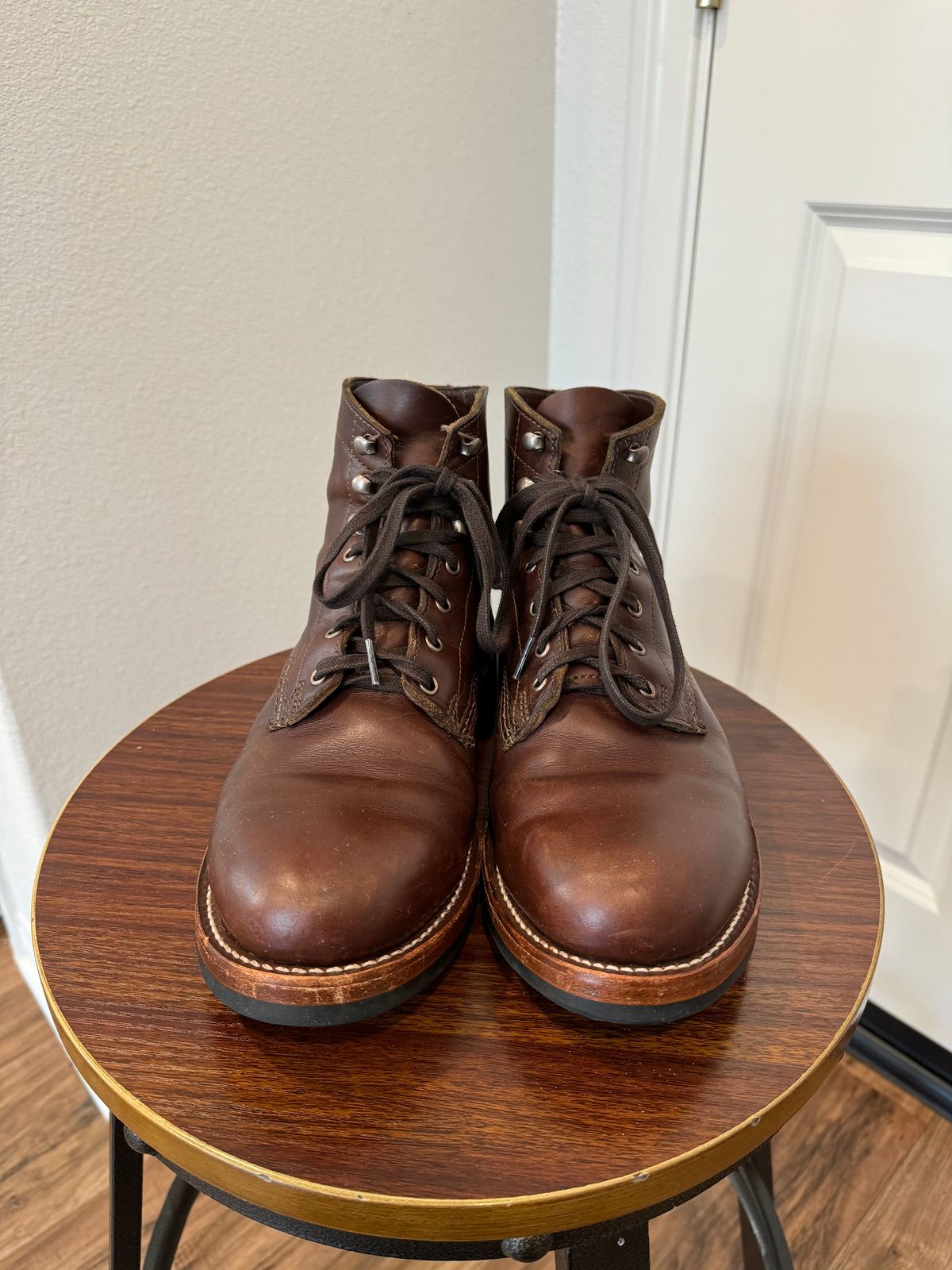 Photo by JayGeeToo on July 11, 2024 of the Wolverine 1000 Mile Plain-Toe Boot in Horween Brown Chromexcel.