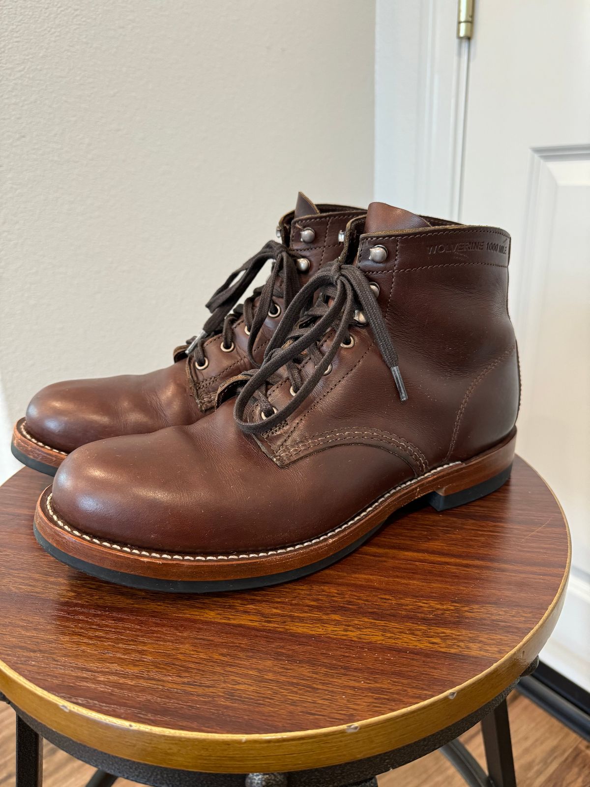Photo by JayGeeToo on July 11, 2024 of the Wolverine 1000 Mile Plain-Toe Boot in Horween Brown Chromexcel.