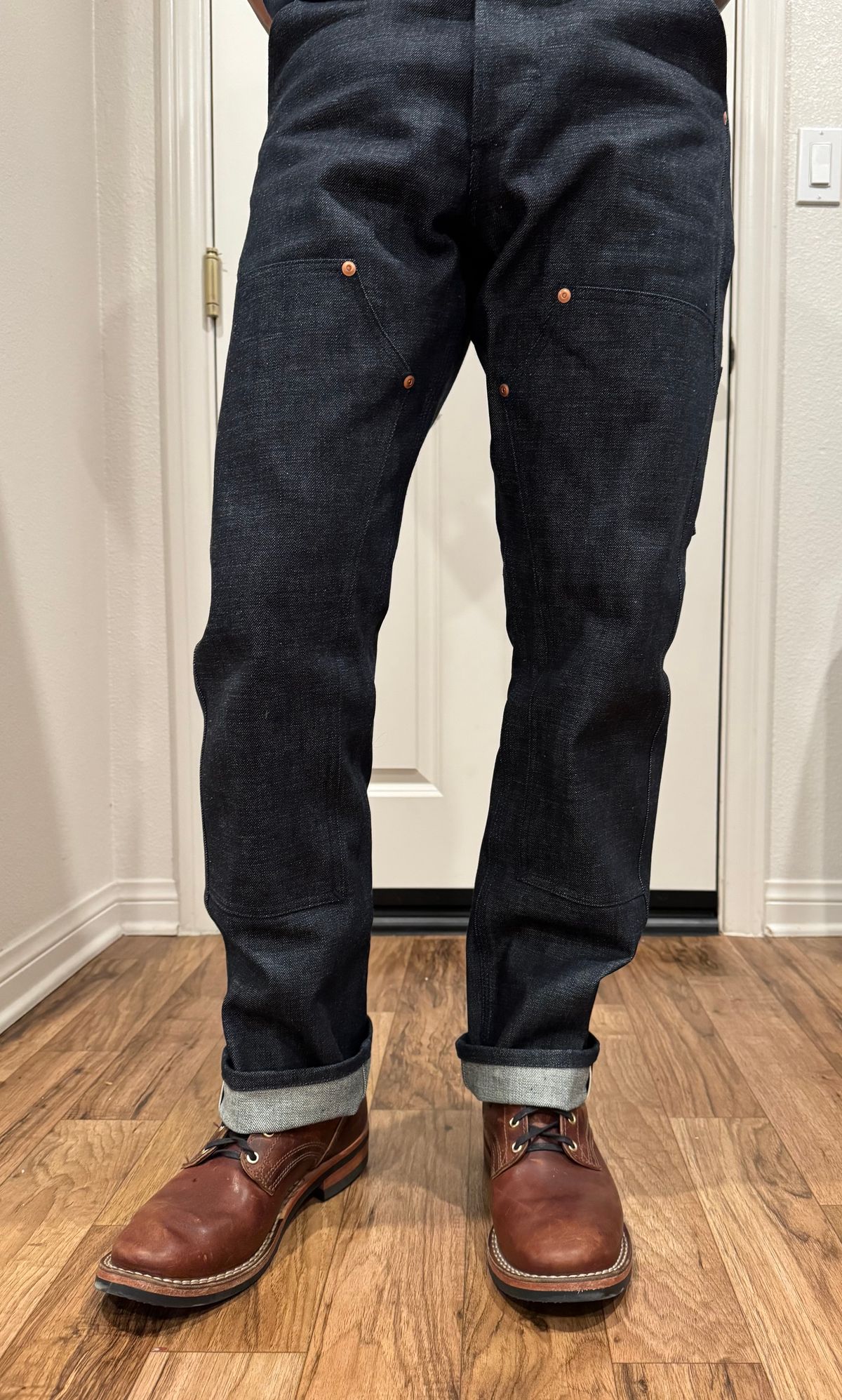 Photo by JayGeeToo on January 17, 2025 of the Grease Point Workwear Work Jean in 14 Oz Nihon Menpu Selvedge Denim.