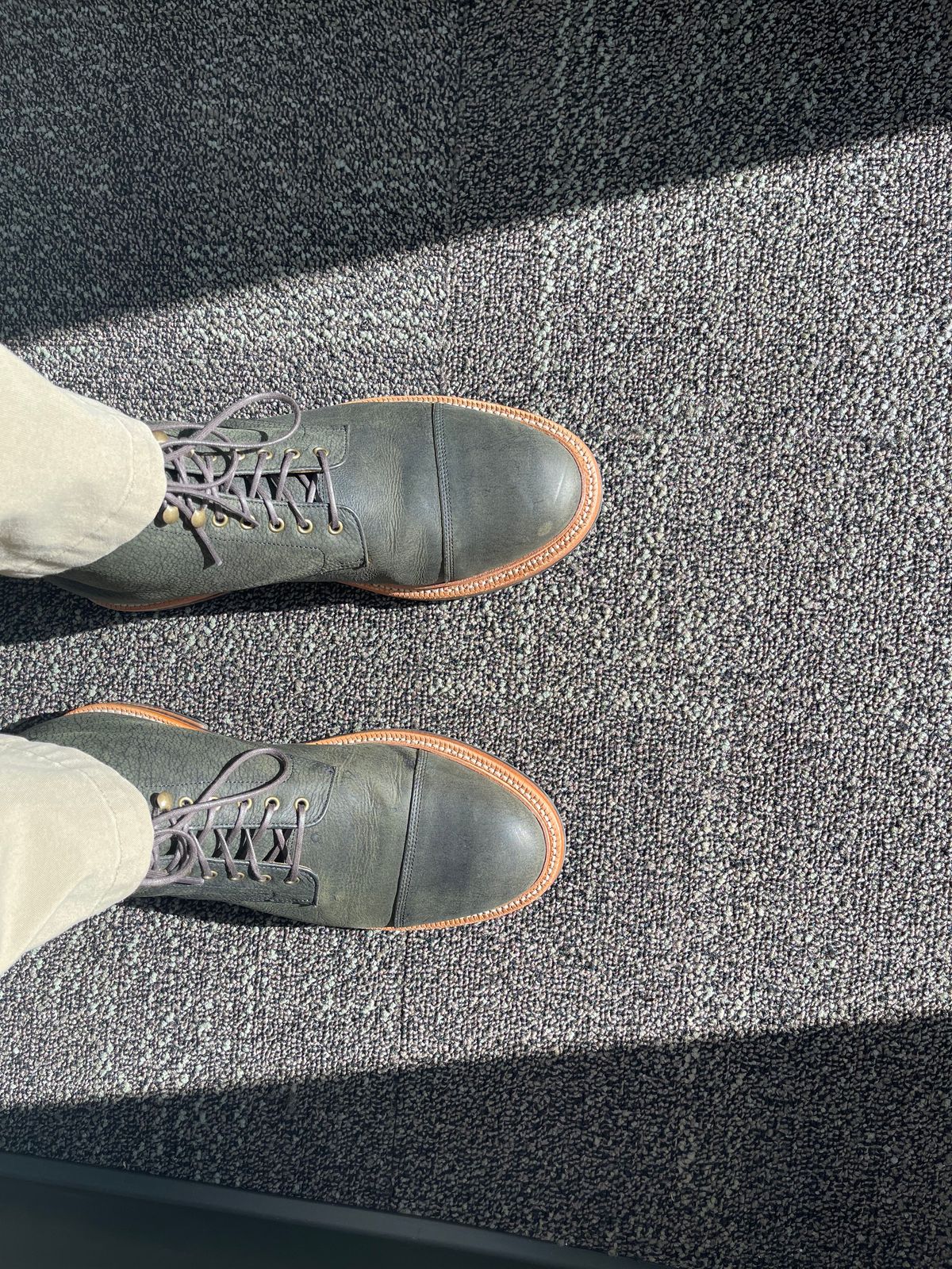 Photo by nosniv on May 30, 2024 of the Grant Stone Cap Toe Boot in C.F. Stead Forest Kudu.