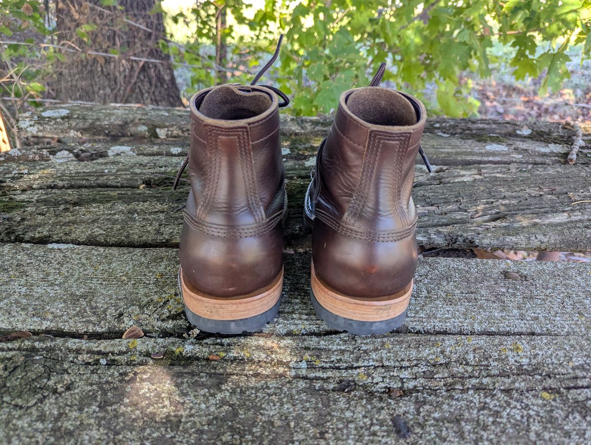 Photo by ABlazinBlueToe on October 5, 2025 of the White's MP-Sherman Plain Toe in Horween Brown Chromexcel.