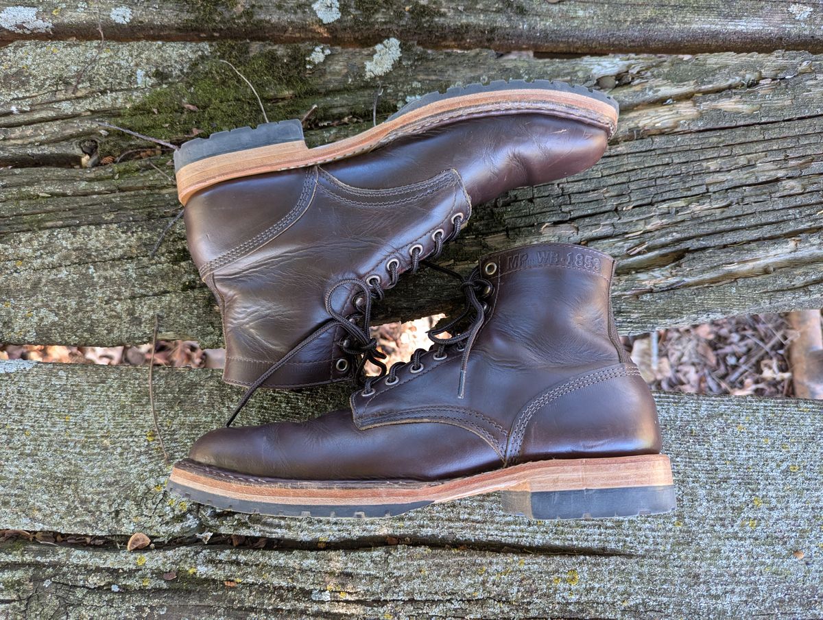 Photo by ABlazinBlueToe on October 5, 2025 of the White's MP-Sherman Plain Toe in Horween Brown Chromexcel.