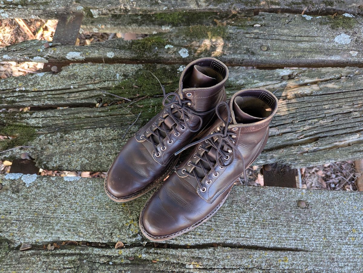 Photo by ABlazinBlueToe on October 5, 2025 of the White's MP-Sherman Plain Toe in Horween Brown Chromexcel.