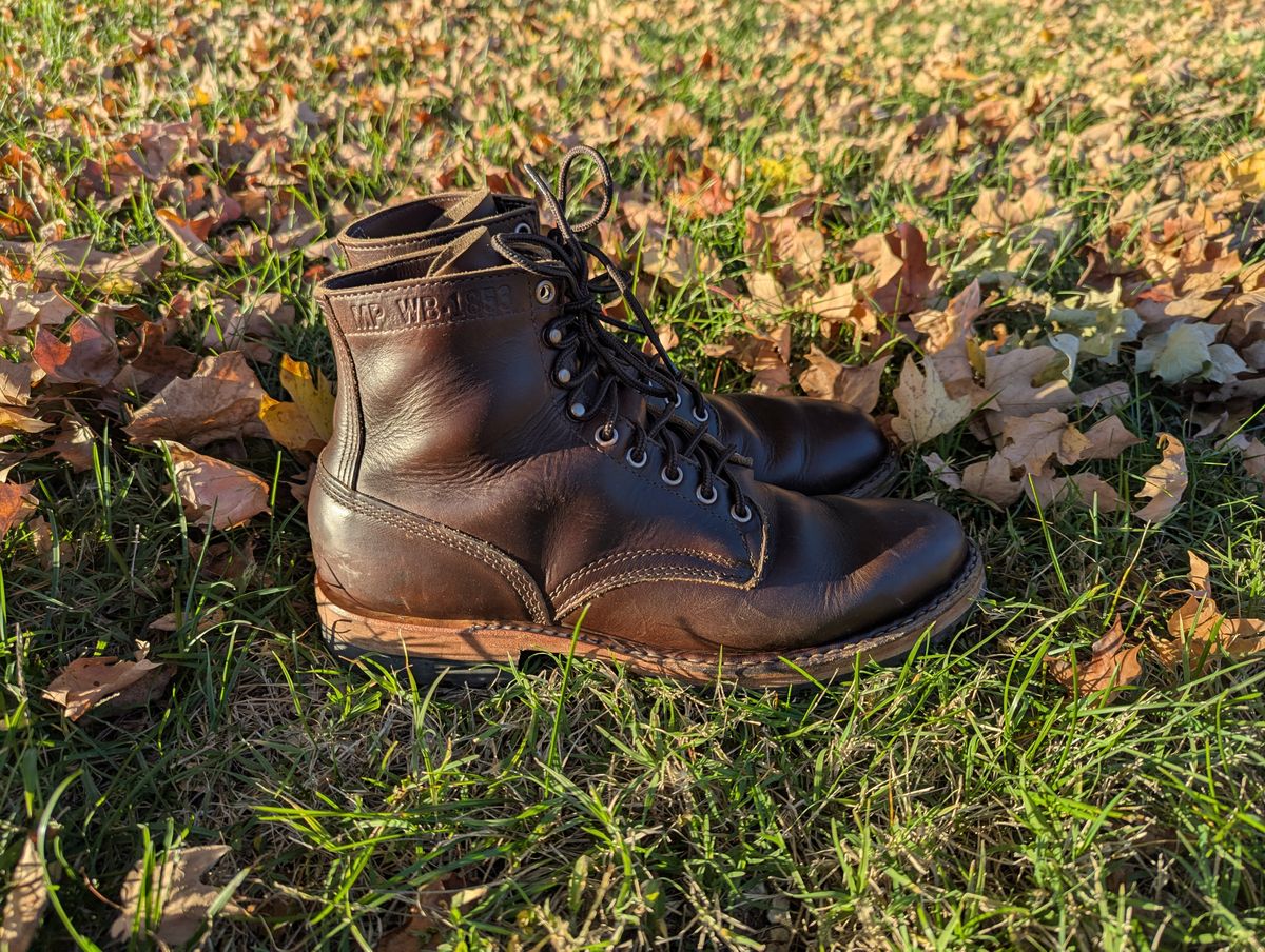 Photo by ABlazinBlueToe on November 5, 2025 of the White's MP-Sherman Plain Toe in Horween Brown Chromexcel.