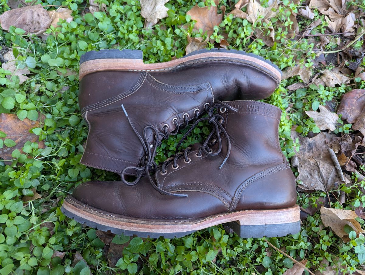 Photo by ABlazinBlueToe on December 5, 2025 of the White's MP-Sherman Plain Toe in Horween Brown Chromexcel.