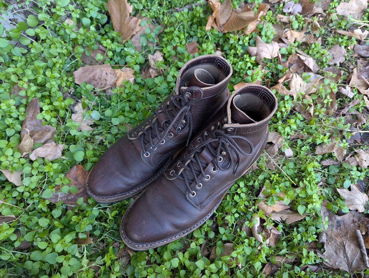 Photo by ABlazinBlueToe on December 5, 2025 of the White's MP-Sherman Plain Toe in Horween Brown Chromexcel.