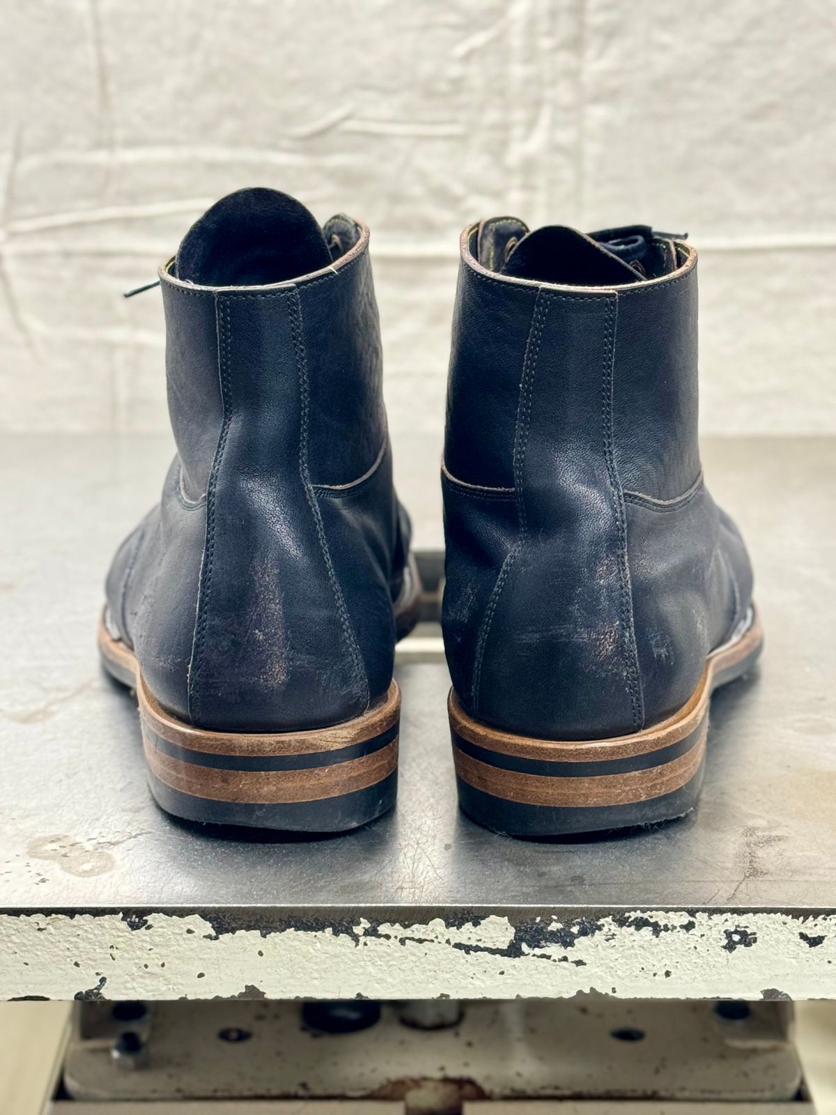 Photo by archwild on November 2, 2024 of the Iron Boots x Østmo Type 1 in Maryam Black Hand-Dyed Horsehide.