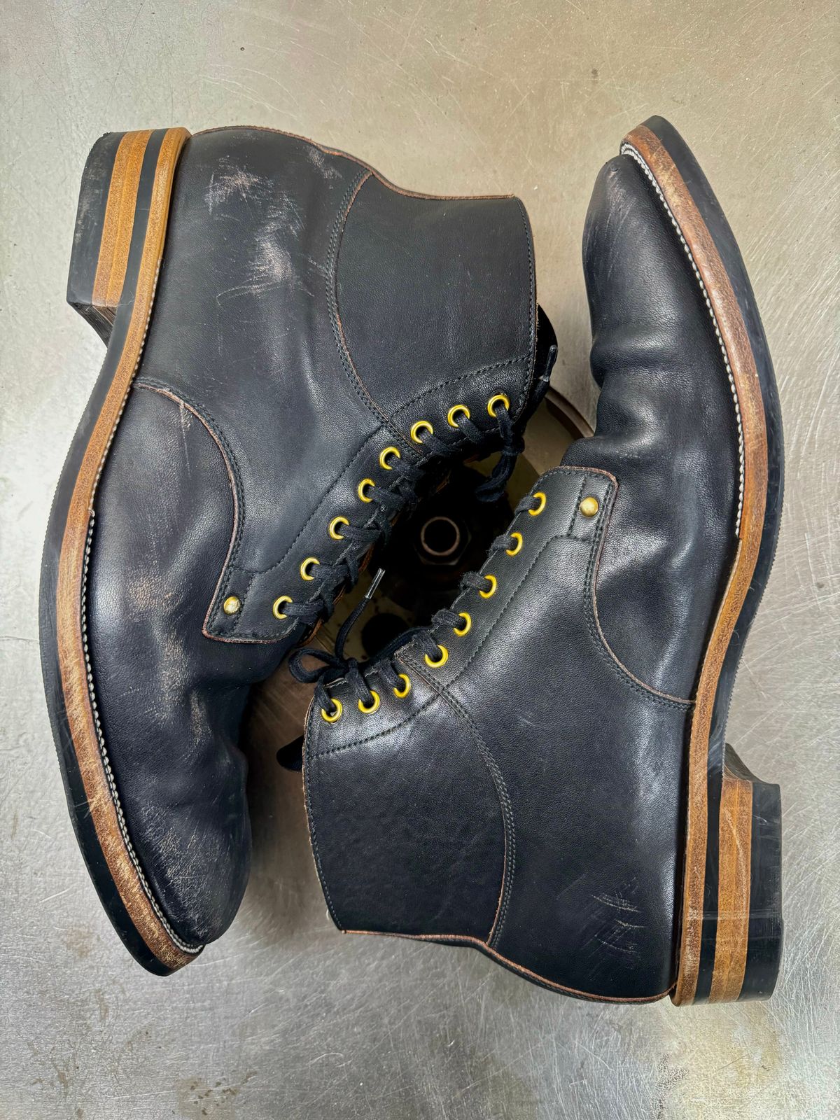 Photo by archwild on November 2, 2024 of the Iron Boots x Østmo Type 1 in Maryam Black Hand-Dyed Horsehide.