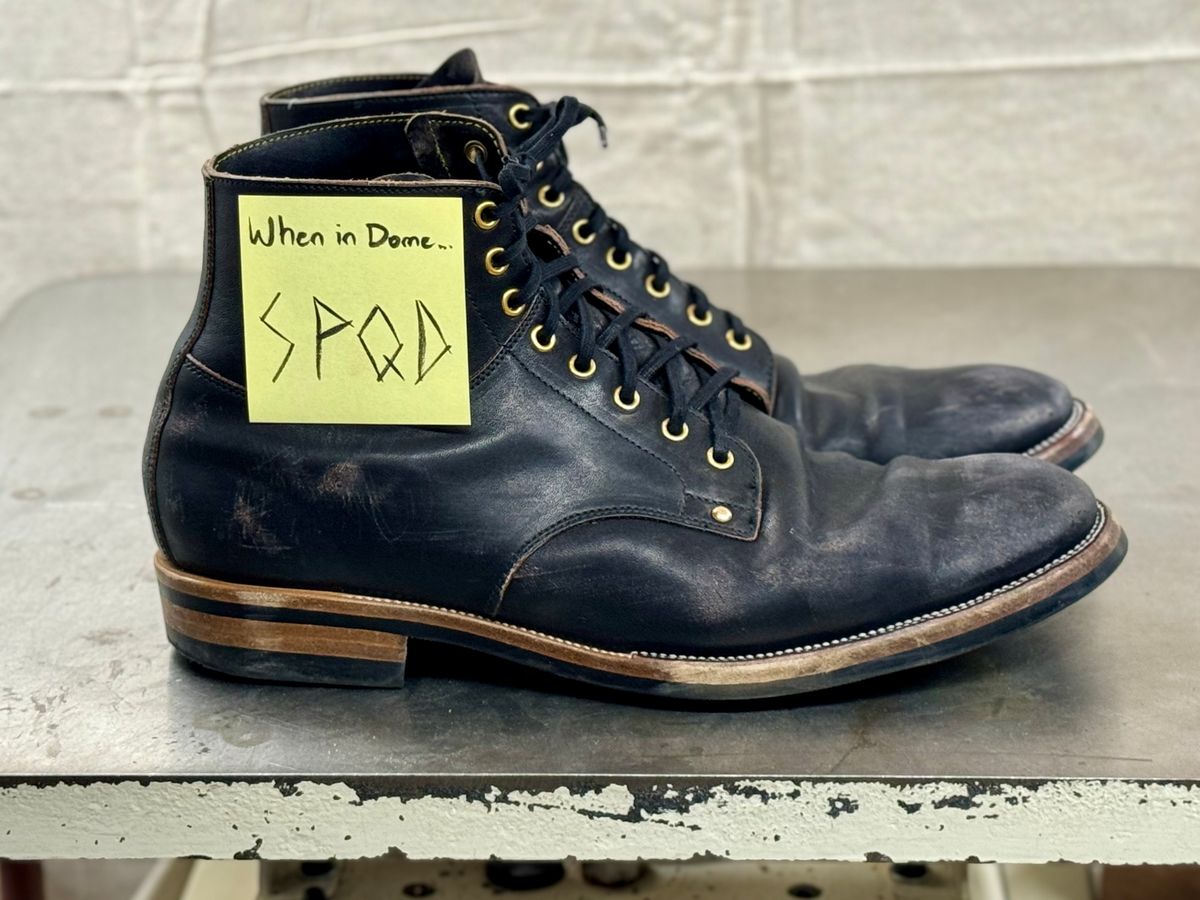 Photo by archwild on November 2, 2024 of the Iron Boots x Østmo Type 1 in Maryam Black Hand-Dyed Horsehide.