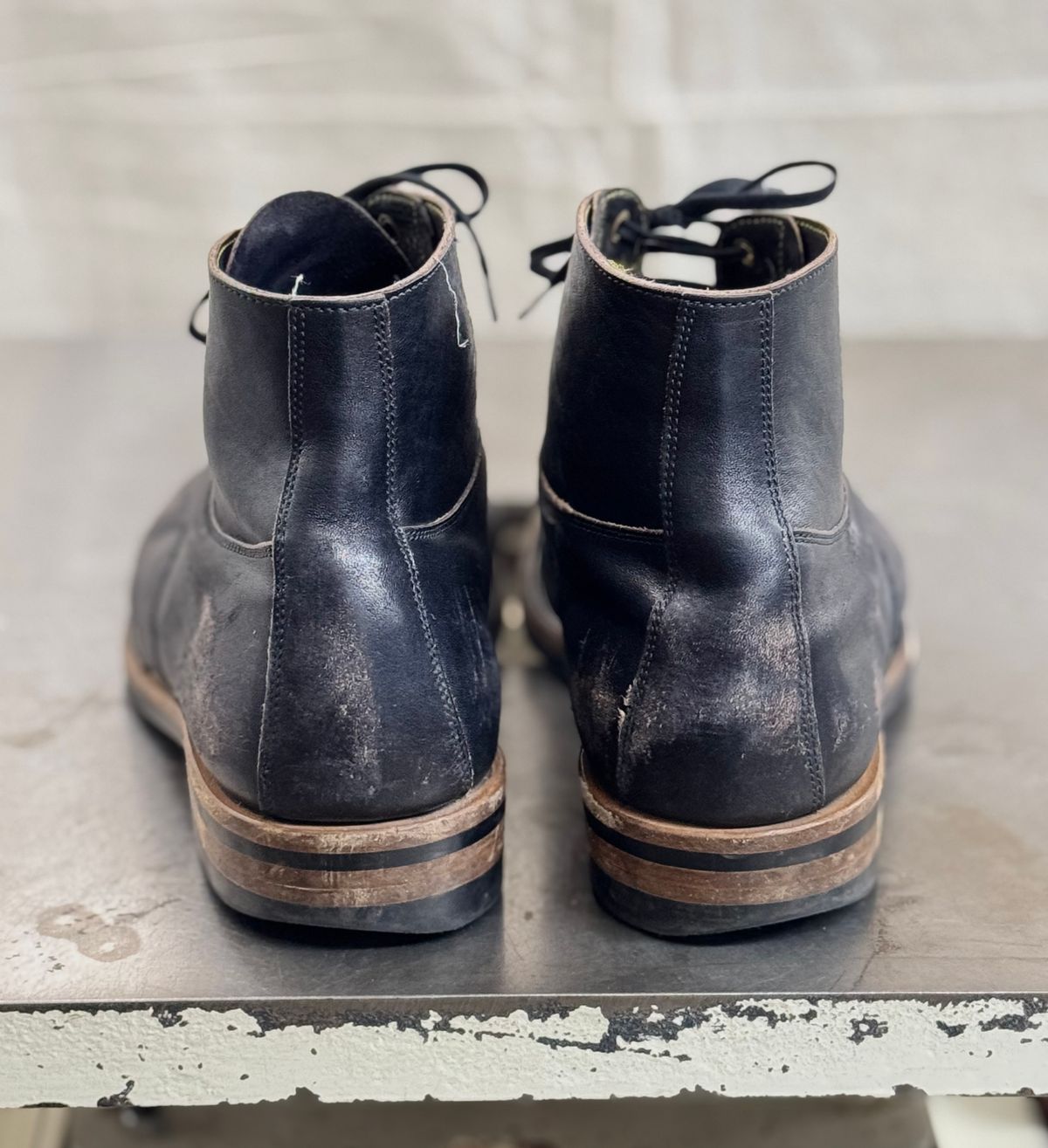 Photo by archwild on December 3, 2024 of the Iron Boots x Østmo Type 1 in Maryam Black Hand-Dyed Horsehide.