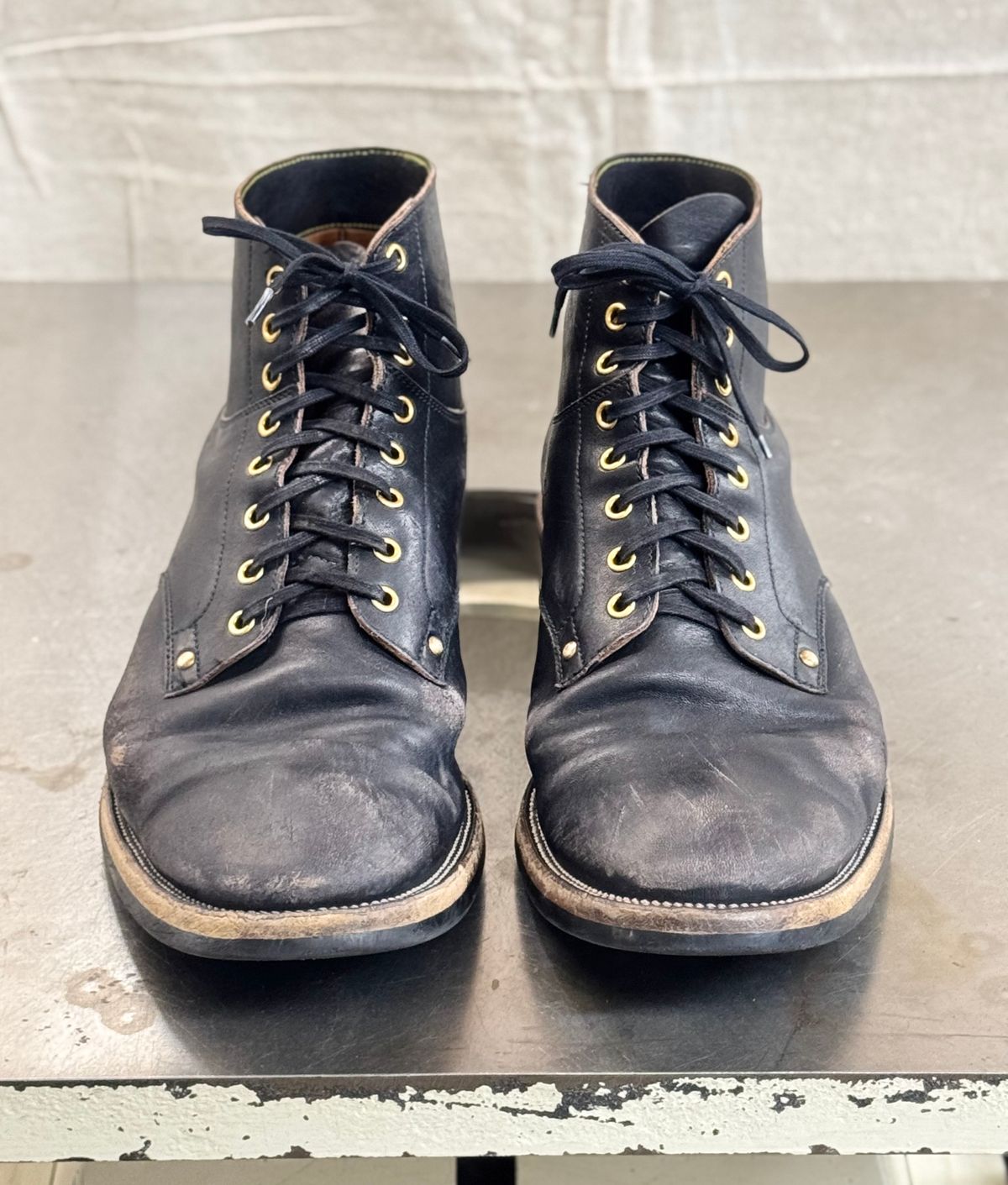 Photo by archwild on December 3, 2024 of the Iron Boots x Østmo Type 1 in Maryam Black Hand-Dyed Horsehide.
