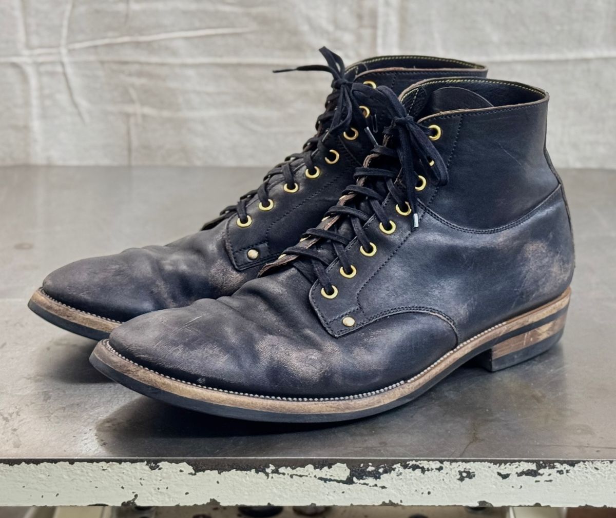 Photo by archwild on December 3, 2024 of the Iron Boots x Østmo Type 1 in Maryam Black Hand-Dyed Horsehide.