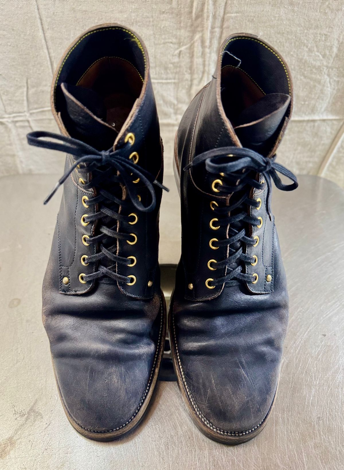 Photo by archwild on December 3, 2024 of the Iron Boots x Østmo Type 1 in Maryam Black Hand-Dyed Horsehide.