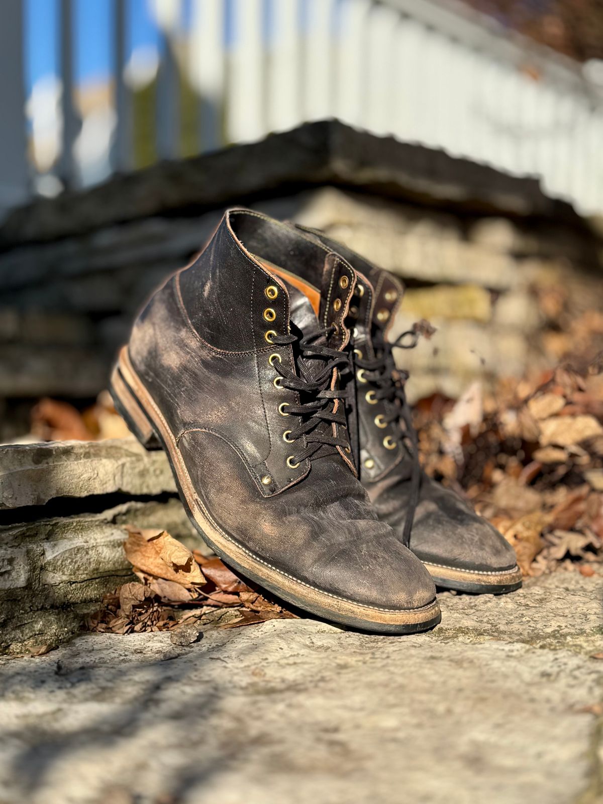 Photo by archwild on January 3, 2025 of the Iron Boots x Østmo Type 1 in Maryam Black Hand-Dyed Horsehide.