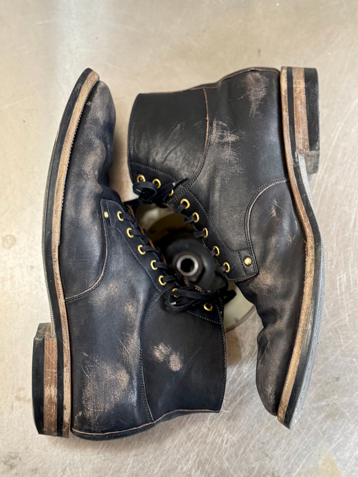 Photo by archwild on January 3, 2025 of the Iron Boots x Østmo Type 1 in Maryam Black Hand-Dyed Horsehide.