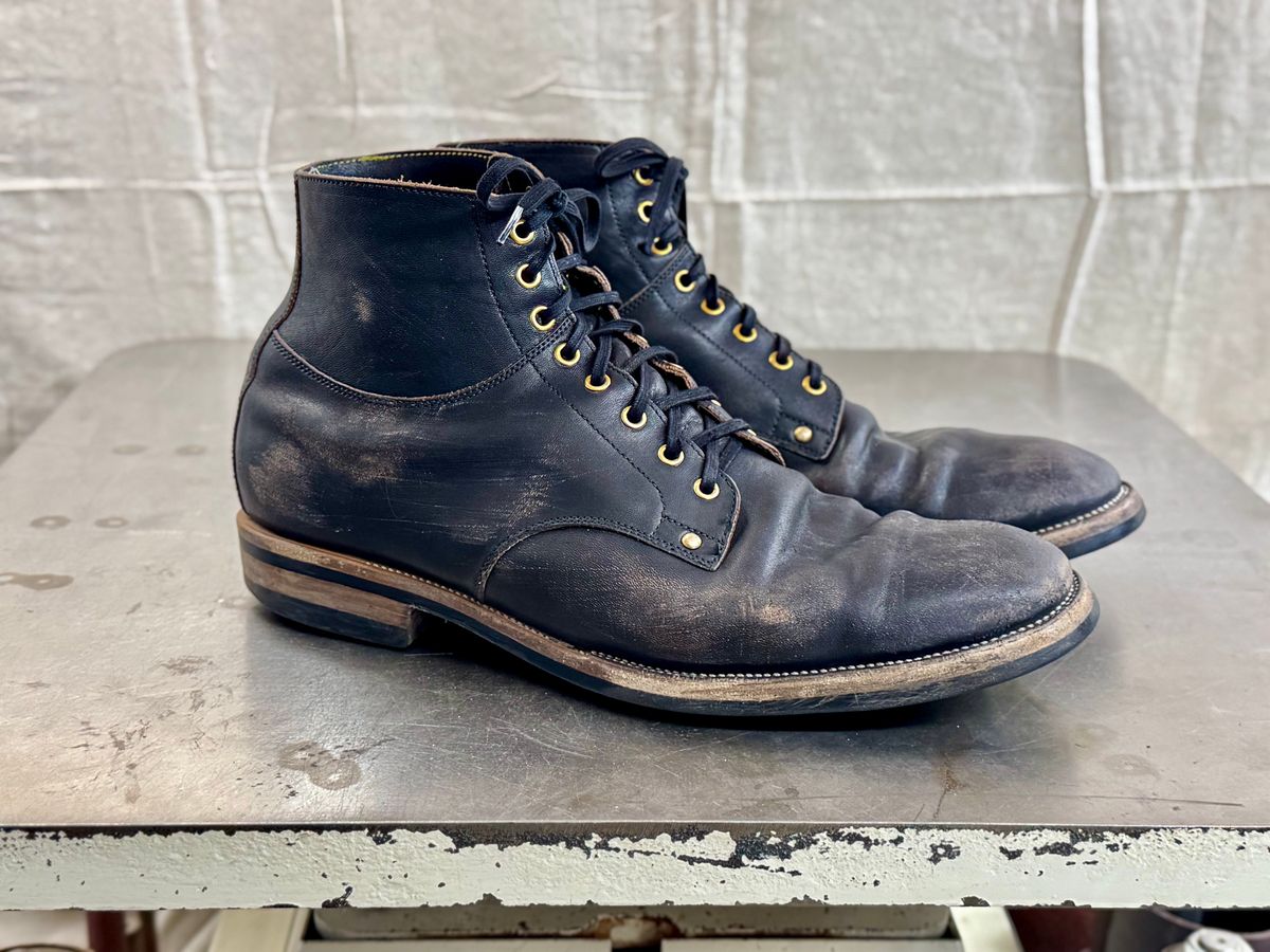 Photo by archwild on January 3, 2025 of the Iron Boots x Østmo Type 1 in Maryam Black Hand-Dyed Horsehide.