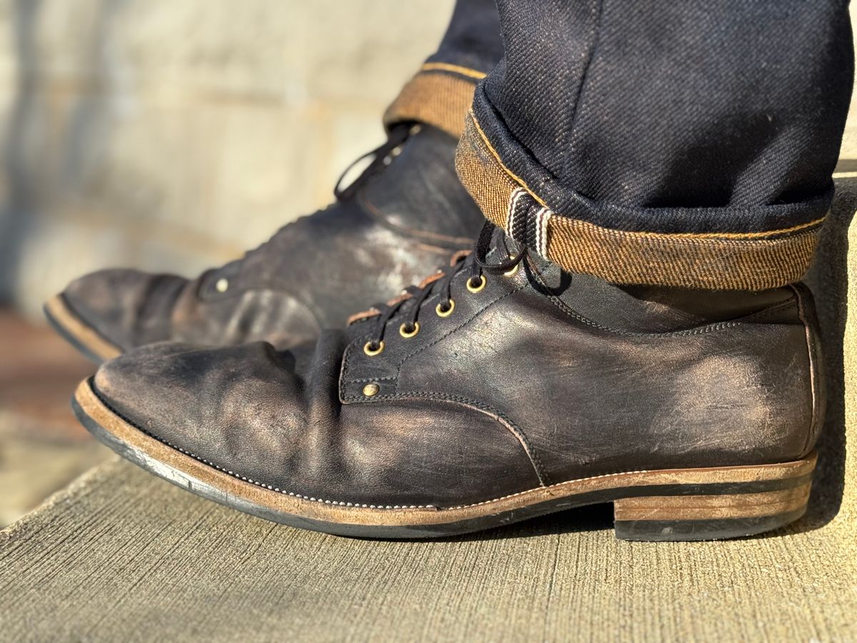 Photo by archwild on February 4, 2025 of the Iron Boots x Østmo Type 1 in Maryam Black Hand-Dyed Horsehide.