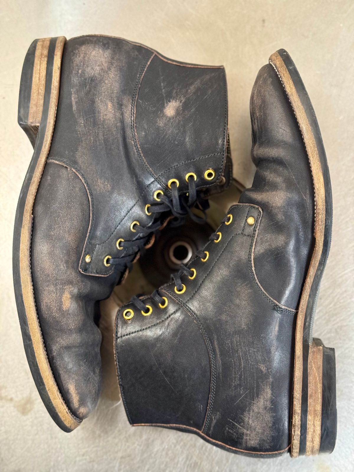 Photo by archwild on March 5, 2025 of the Iron Boots x Østmo Type 1 in Maryam Black Hand-Dyed Horsehide.