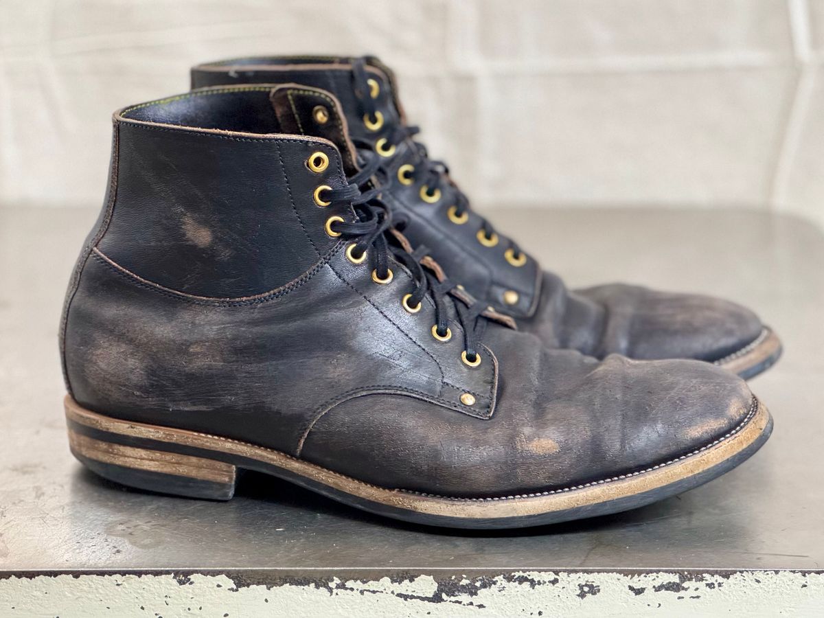 Photo by archwild on March 5, 2025 of the Iron Boots x Østmo Type 1 in Maryam Black Hand-Dyed Horsehide.