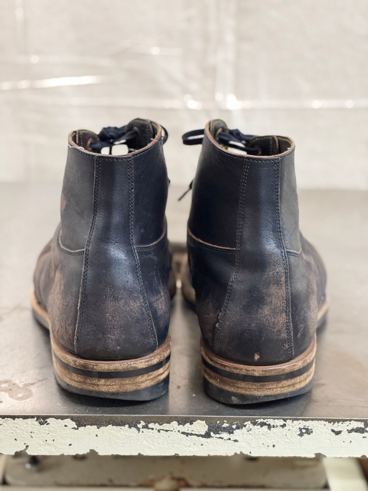 Photo by archwild on March 30, 2025 of the Iron Boots x Østmo Type 1 in Maryam Black Hand-Dyed Horsehide.