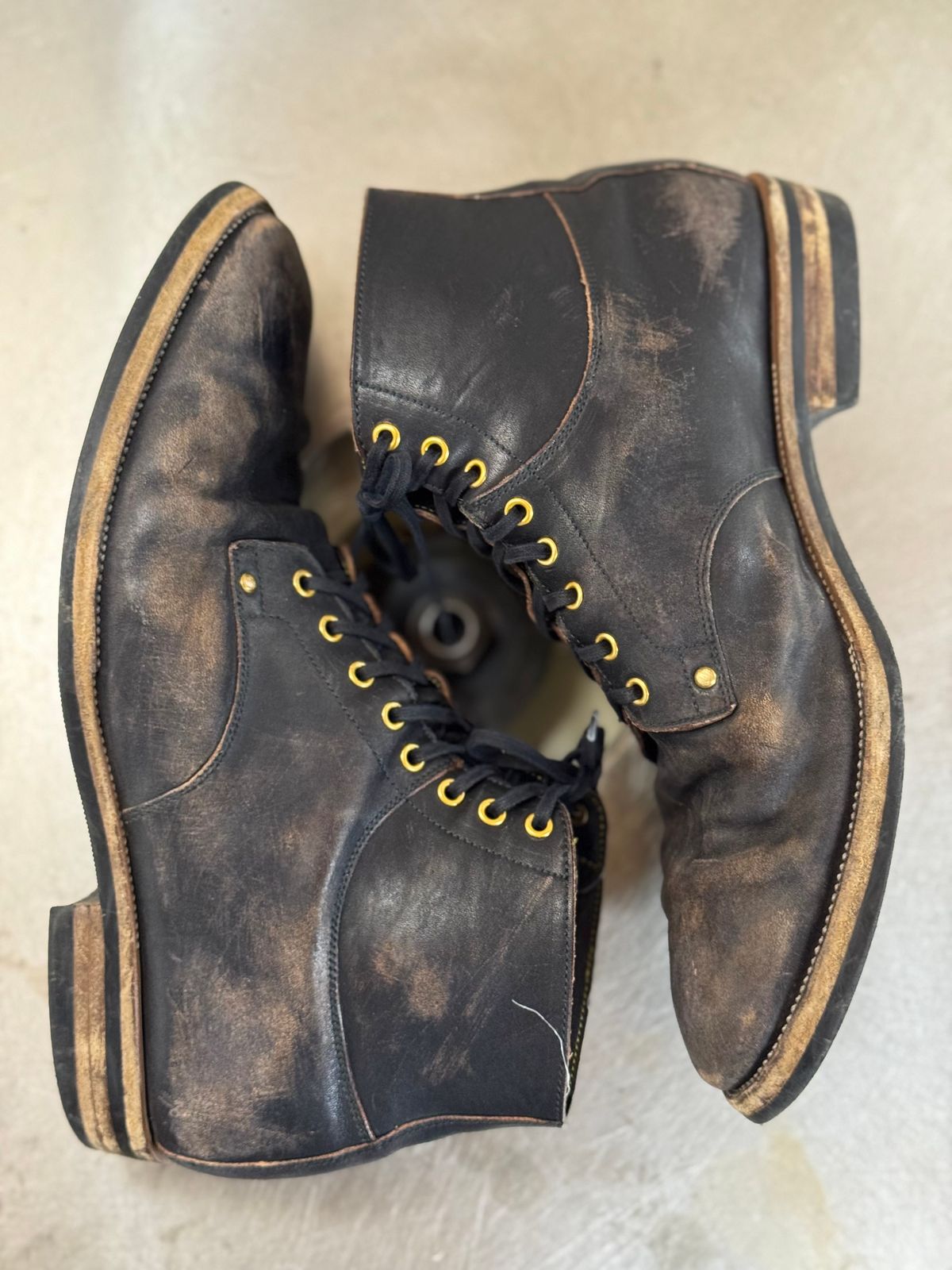 Photo by archwild on March 30, 2025 of the Iron Boots x Østmo Type 1 in Maryam Black Hand-Dyed Horsehide.