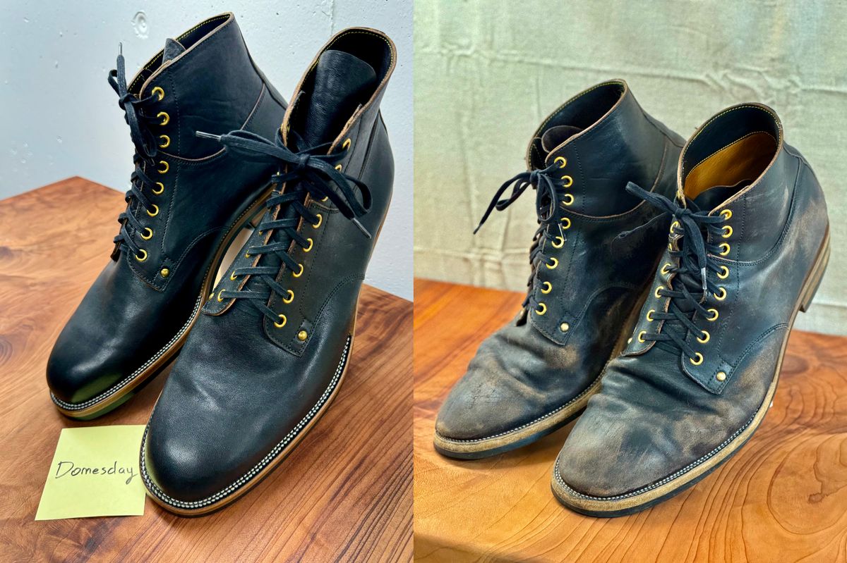 Photo by archwild on April 6, 2025 of the Iron Boots x Østmo Type 1 in Maryam Black Hand-Dyed Horsehide.