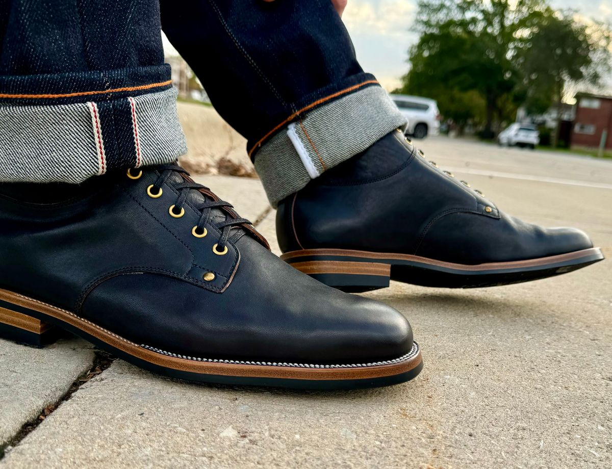 Photo by archwild on October 1, 2024 of the Iron Boots x Østmo Type 1 in Maryam Black Hand-Dyed Horsehide.