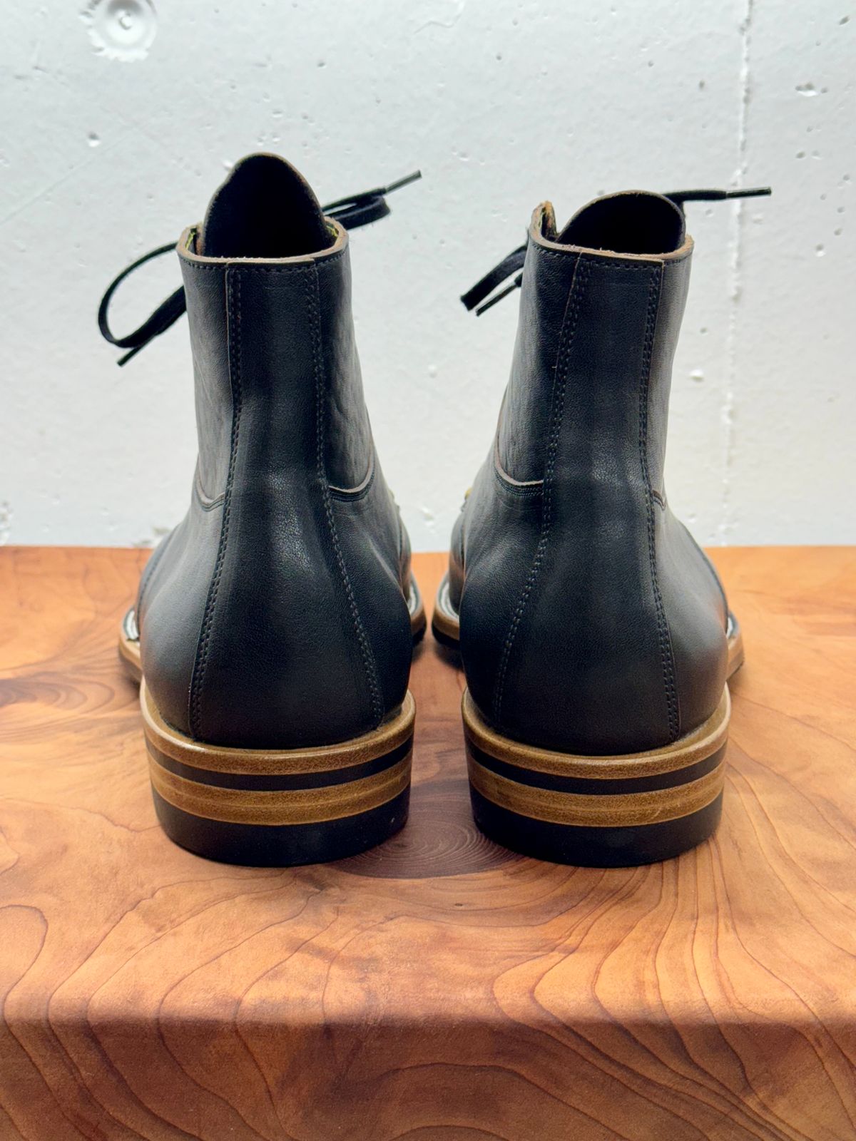 Photo by archwild on October 1, 2024 of the Iron Boots x Østmo Type 1 in Maryam Black Hand-Dyed Horsehide.