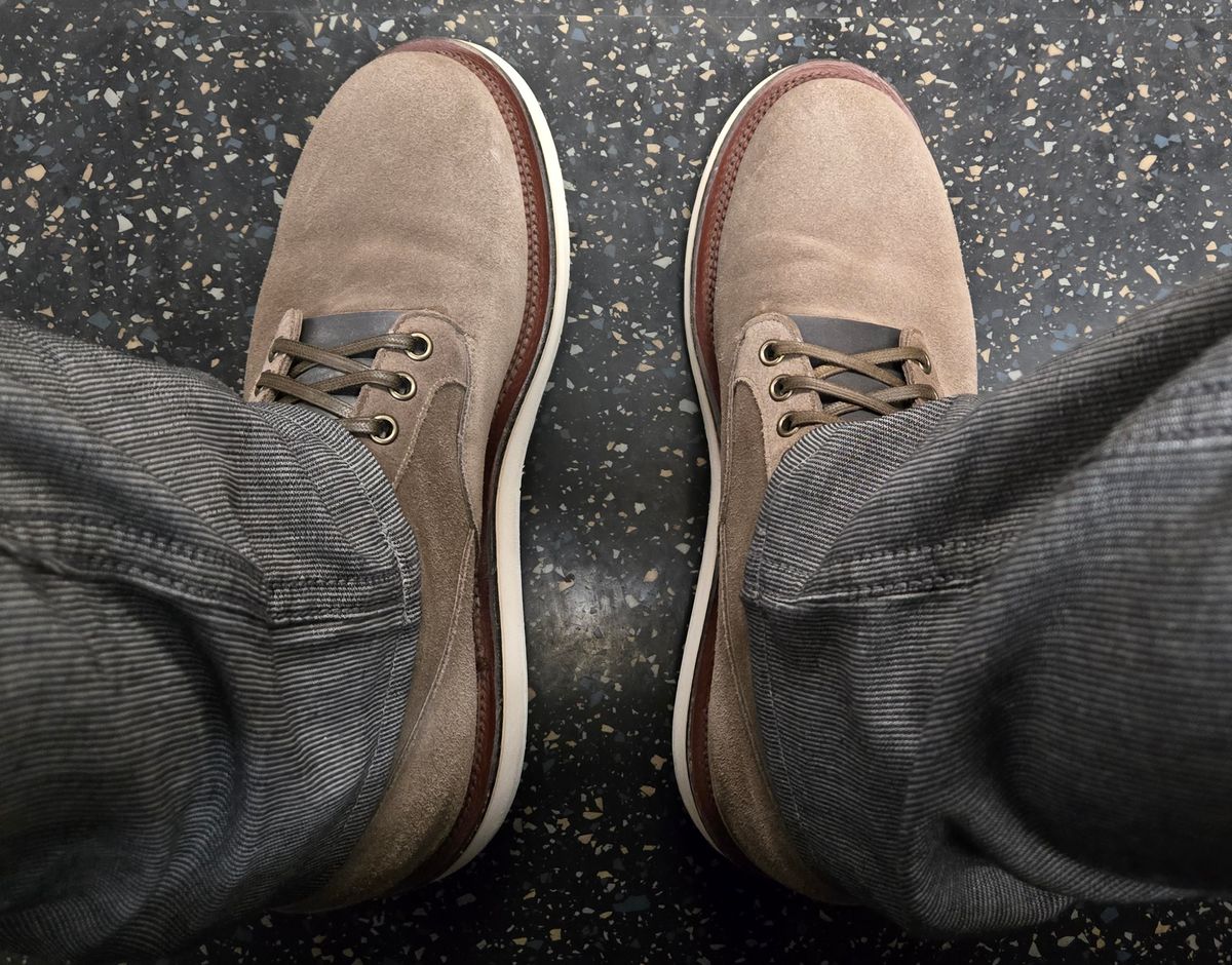 Photo by chuligani on June 7, 2026 of the Viberg Scout Boot in C.F. Stead Fog Janus Calf Suede.