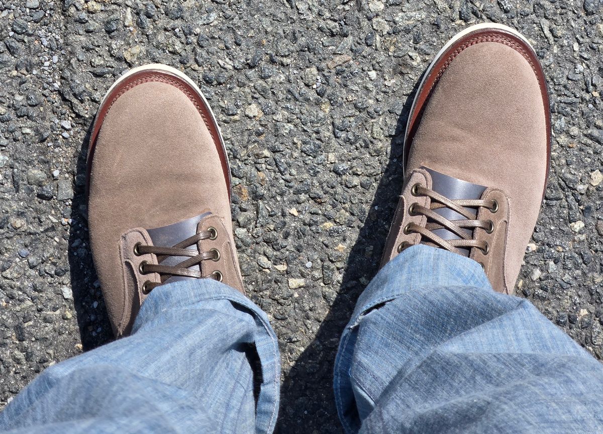 Photo by chuligani on July 1, 2026 of the Viberg Scout Boot in C.F. Stead Fog Janus Calf Suede.