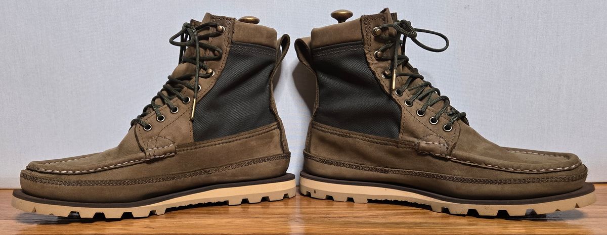 Photo by chuligani on May 31, 2026 of the Russell Moccasin Co. Joe's PH in S.B. Foot Sage Chamois & Olive Twill.