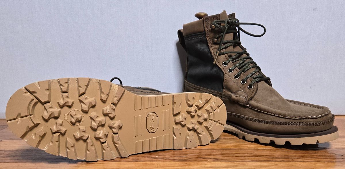 Photo by chuligani on May 31, 2026 of the Russell Moccasin Co. Joe's PH in S.B. Foot Sage Chamois & Olive Twill.