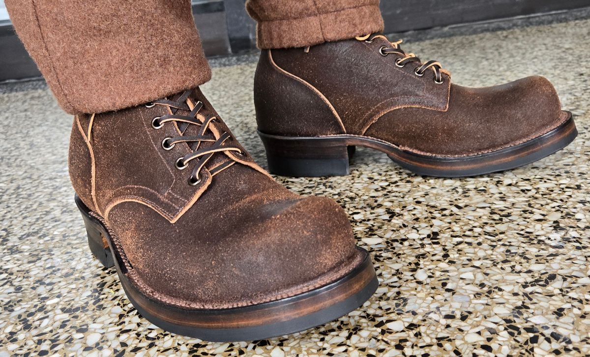 Photo by chuligani on February 23, 2026 of the Viberg Service Boot in Horween Washed Waxed Flesh Brown.