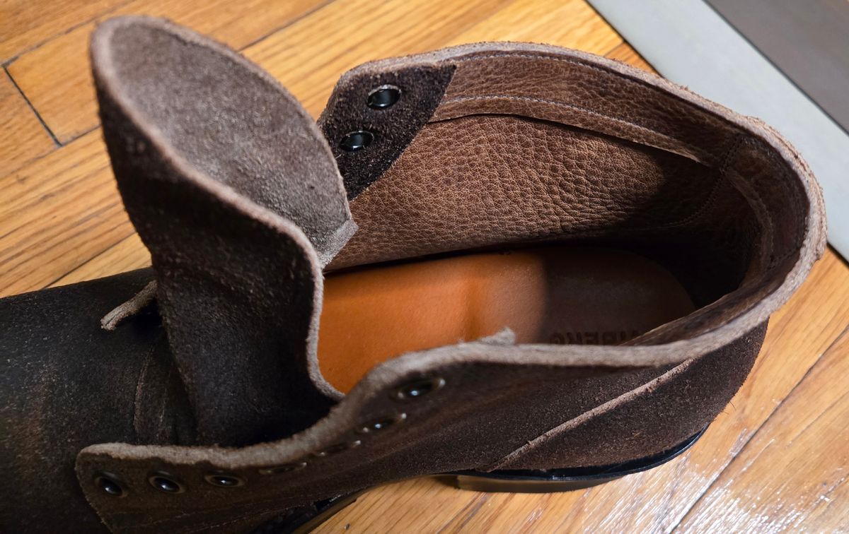 Photo by chuligani on February 16, 2026 of the Viberg Service Boot in Horween Washed Waxed Flesh Brown.