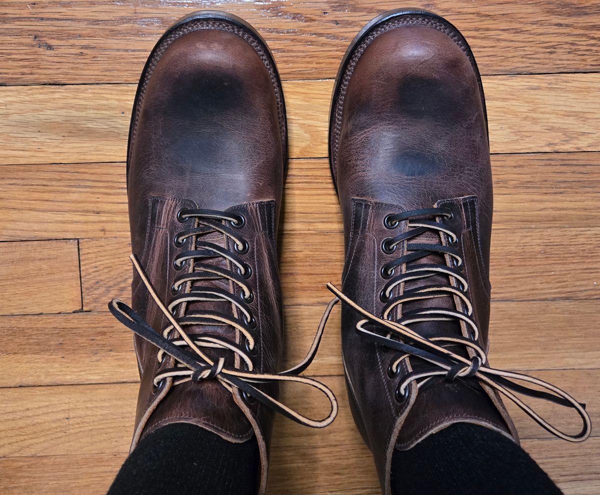 Photo by chuligani on April 29, 2026 of the Viberg Service Boot in Horween Rowdy Dachshund.