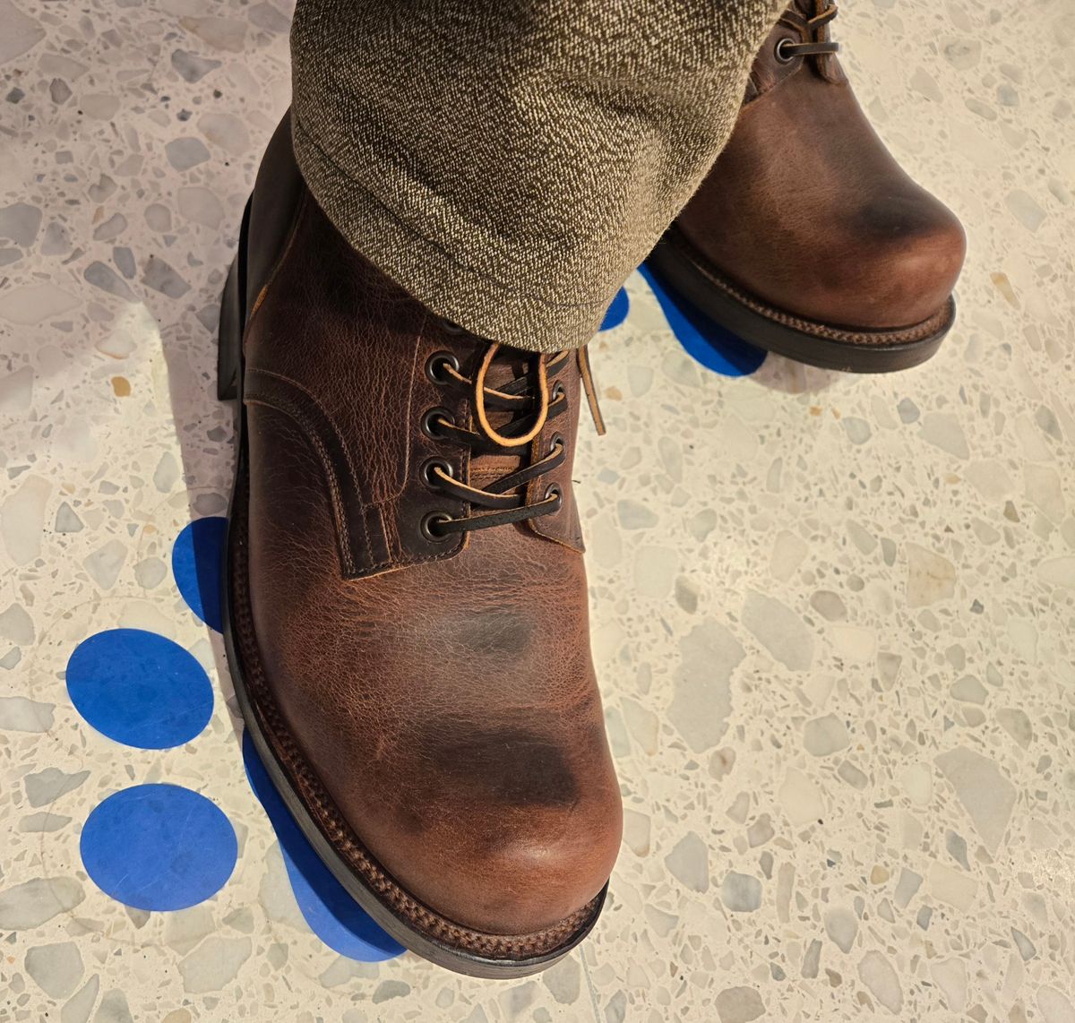 Photo by chuligani on April 30, 2026 of the Viberg Service Boot in Horween Rowdy Dachshund.