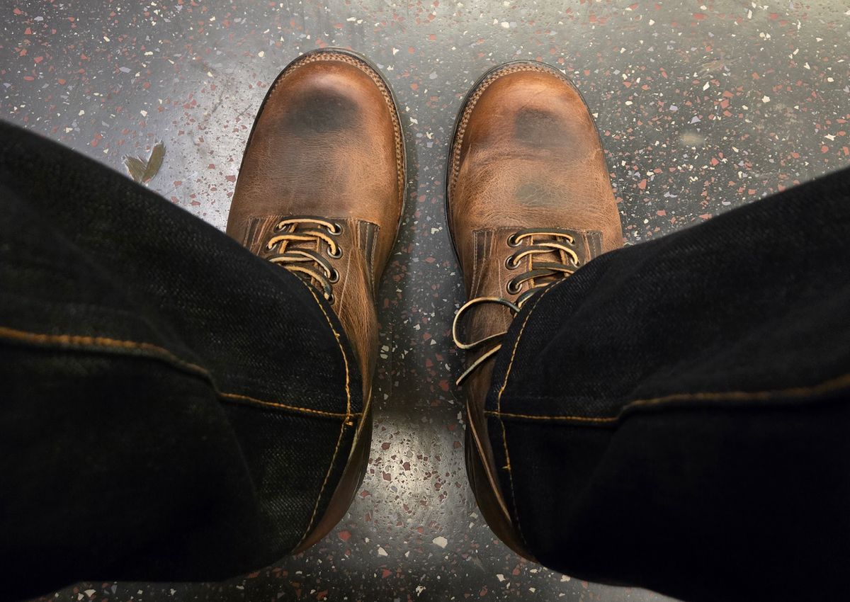 Photo by chuligani on May 6, 2026 of the Viberg Service Boot in Horween Rowdy Dachshund.